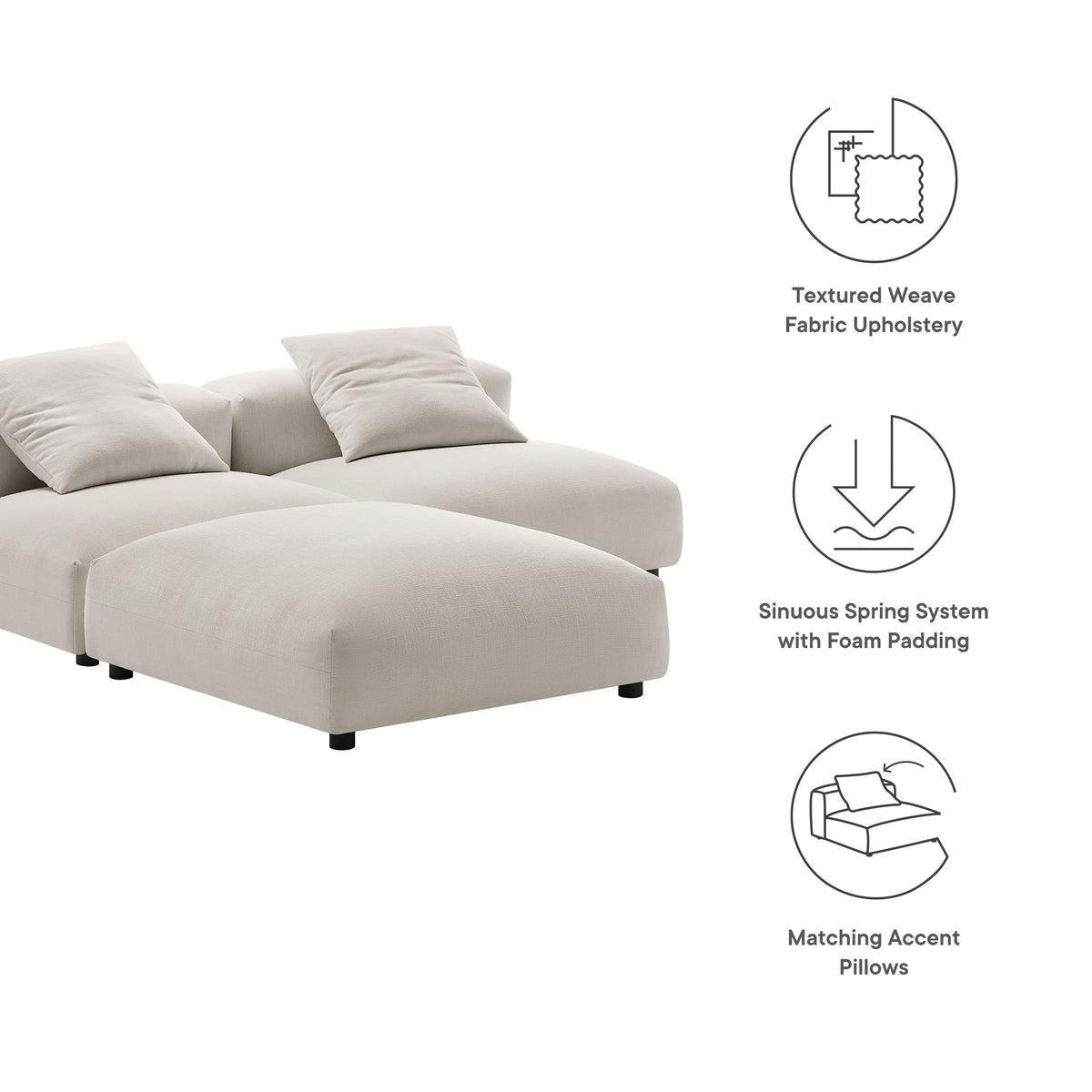 Solace 3-Piece Modular Upholstered Fabric Sectional Sofa - Salt