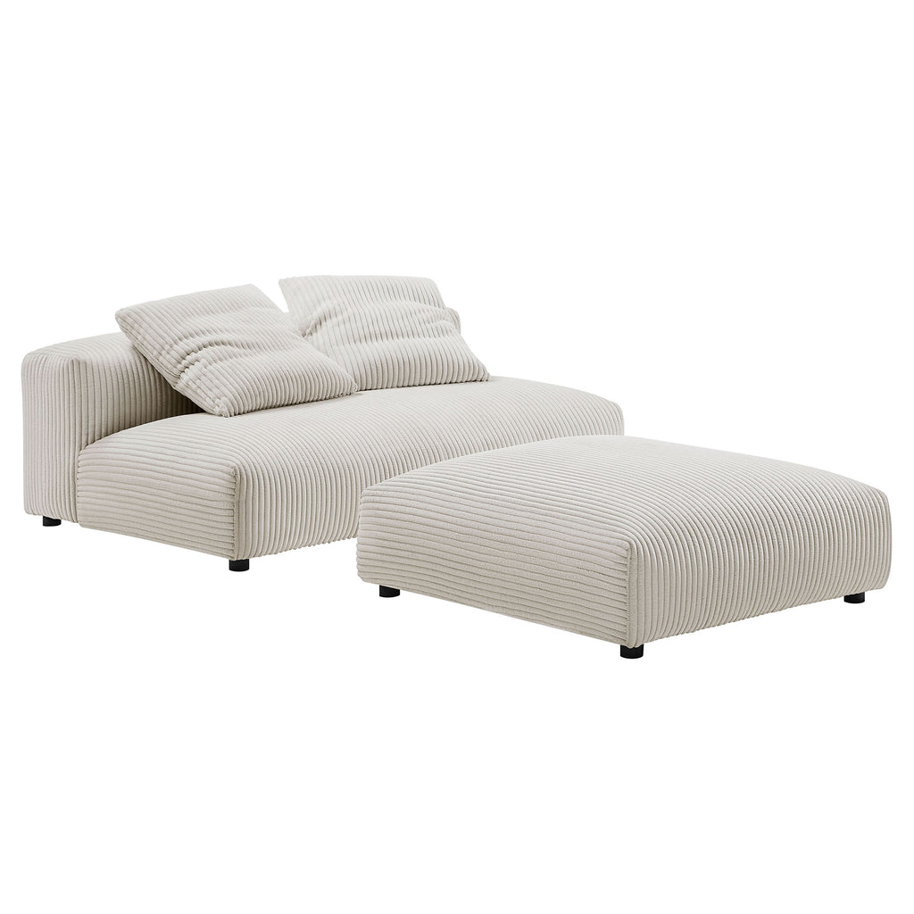 Solace Modular Corduroy Upholstered Armless Loveseat and Ottoman Set - Almond