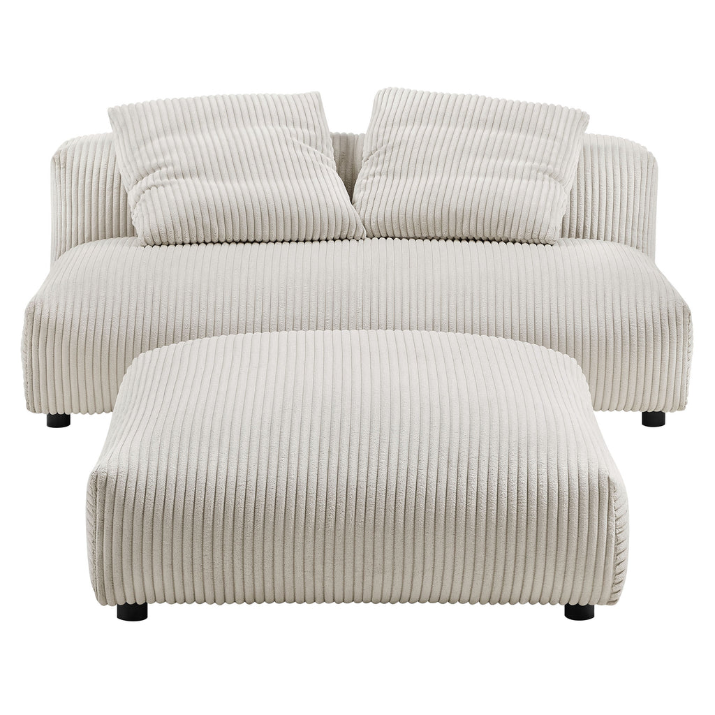 Solace Modular Corduroy Upholstered Armless Loveseat and Ottoman Set - Almond
