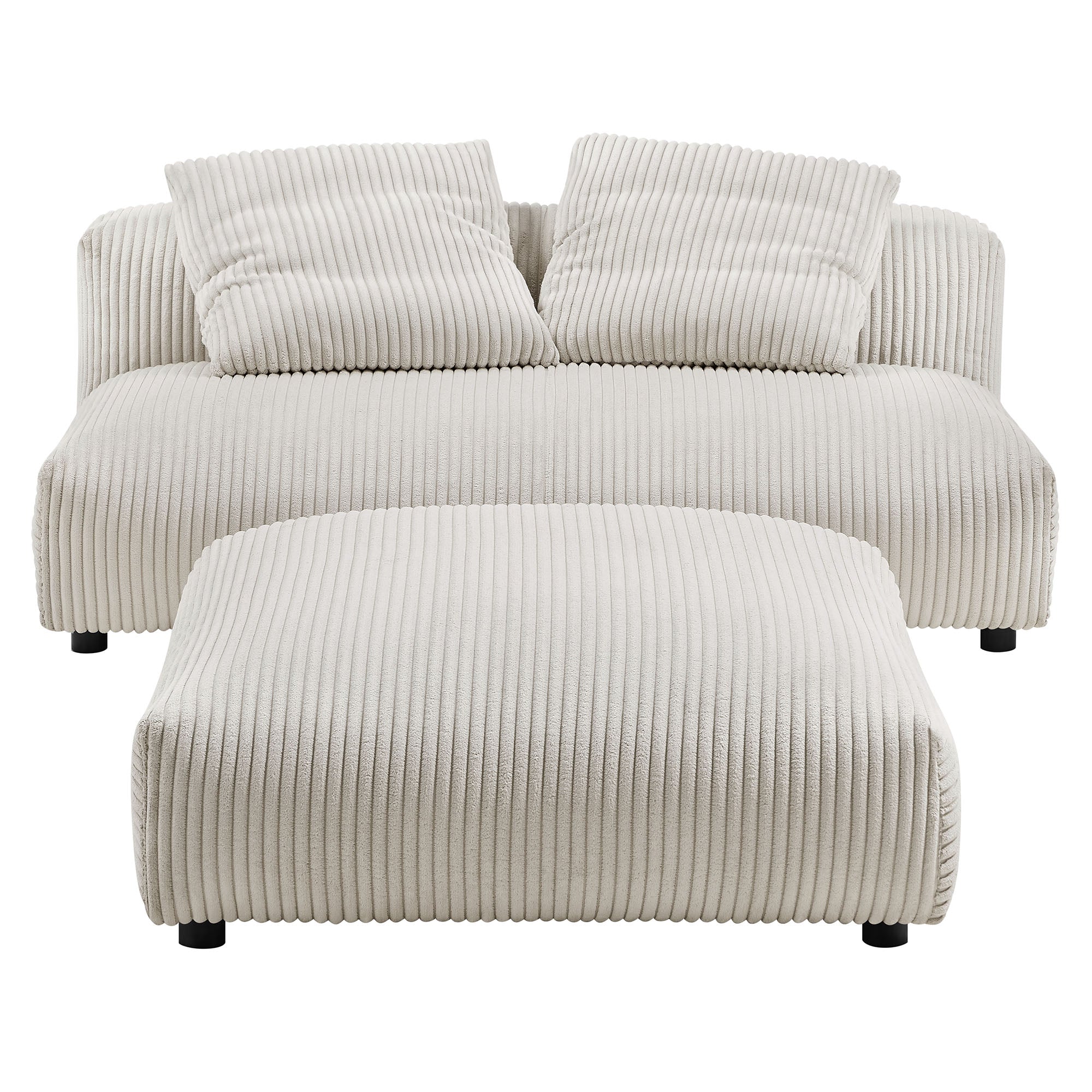 Solace Modular Corduroy Upholstered Armless Loveseat and Ottoman Set - Almond