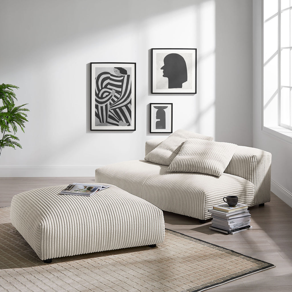 Solace Modular Corduroy Upholstered Armless Loveseat and Ottoman Set - Almond
