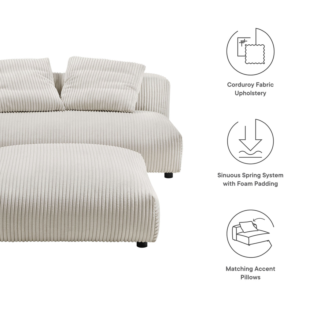 Solace Modular Corduroy Upholstered Armless Loveseat and Ottoman Set - Almond