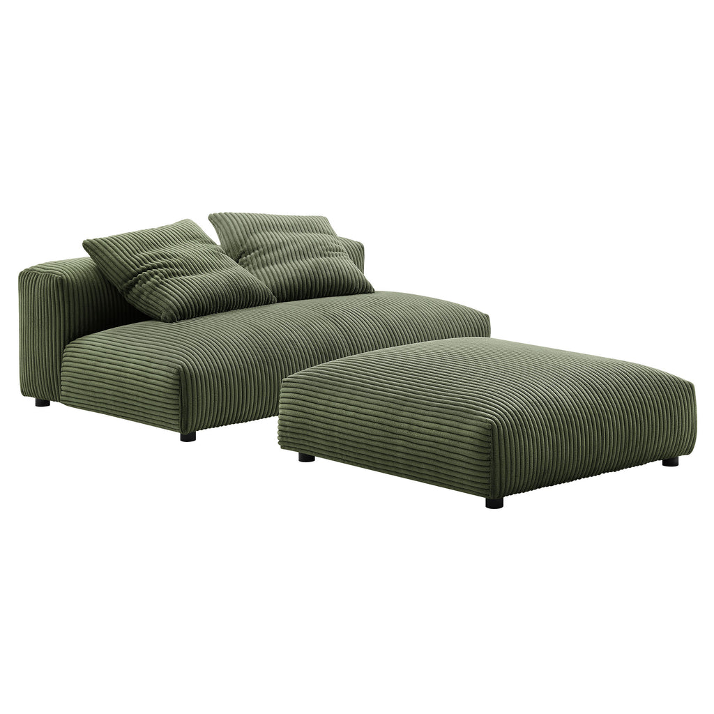 Solace Modular Corduroy Upholstered Armless Loveseat and Ottoman Set - Fern