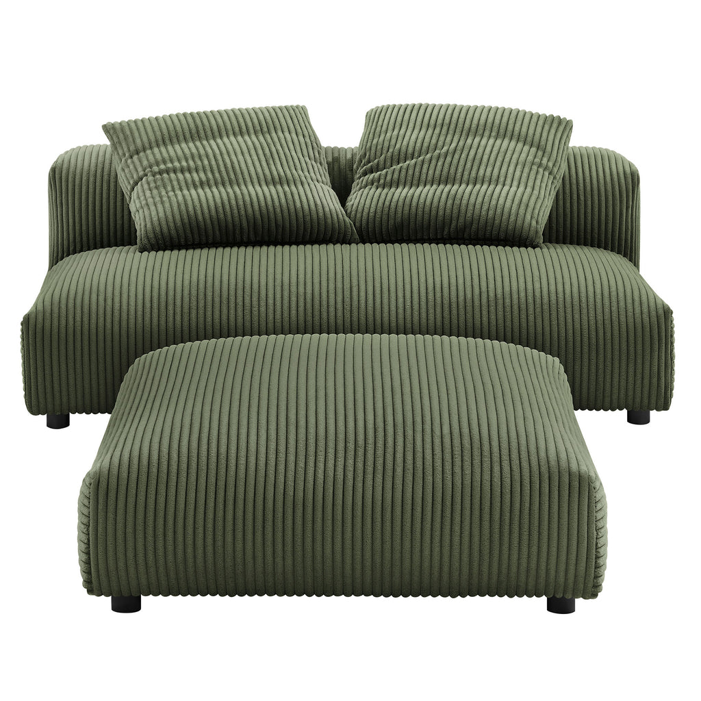 Solace Modular Corduroy Upholstered Armless Loveseat and Ottoman Set - Fern
