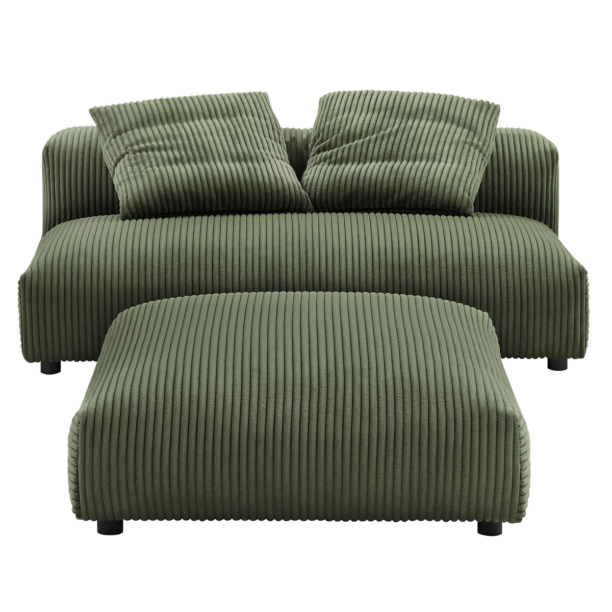 Solace Modular Corduroy Upholstered Armless Loveseat and Ottoman Set - Fern