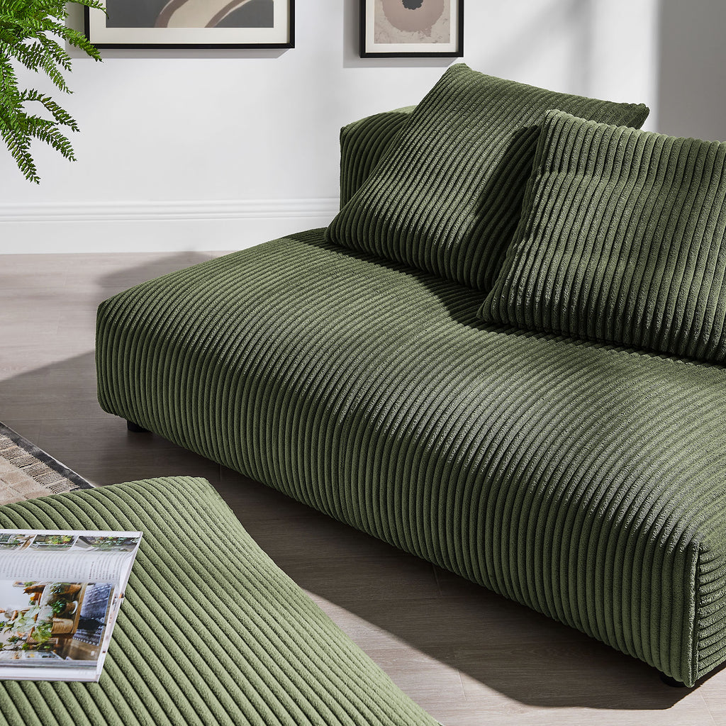 Solace Modular Corduroy Upholstered Armless Loveseat and Ottoman Set - Fern
