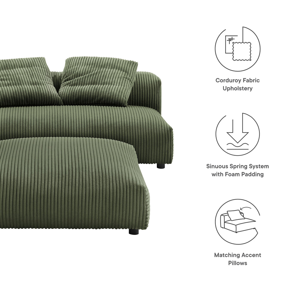 Solace Modular Corduroy Upholstered Armless Loveseat and Ottoman Set - Fern