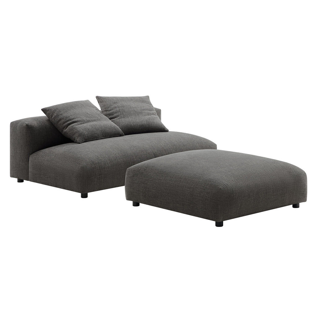 Solace Modular Upholstered Fabric Armless Loveseat and Ottoman Set - Charcoal