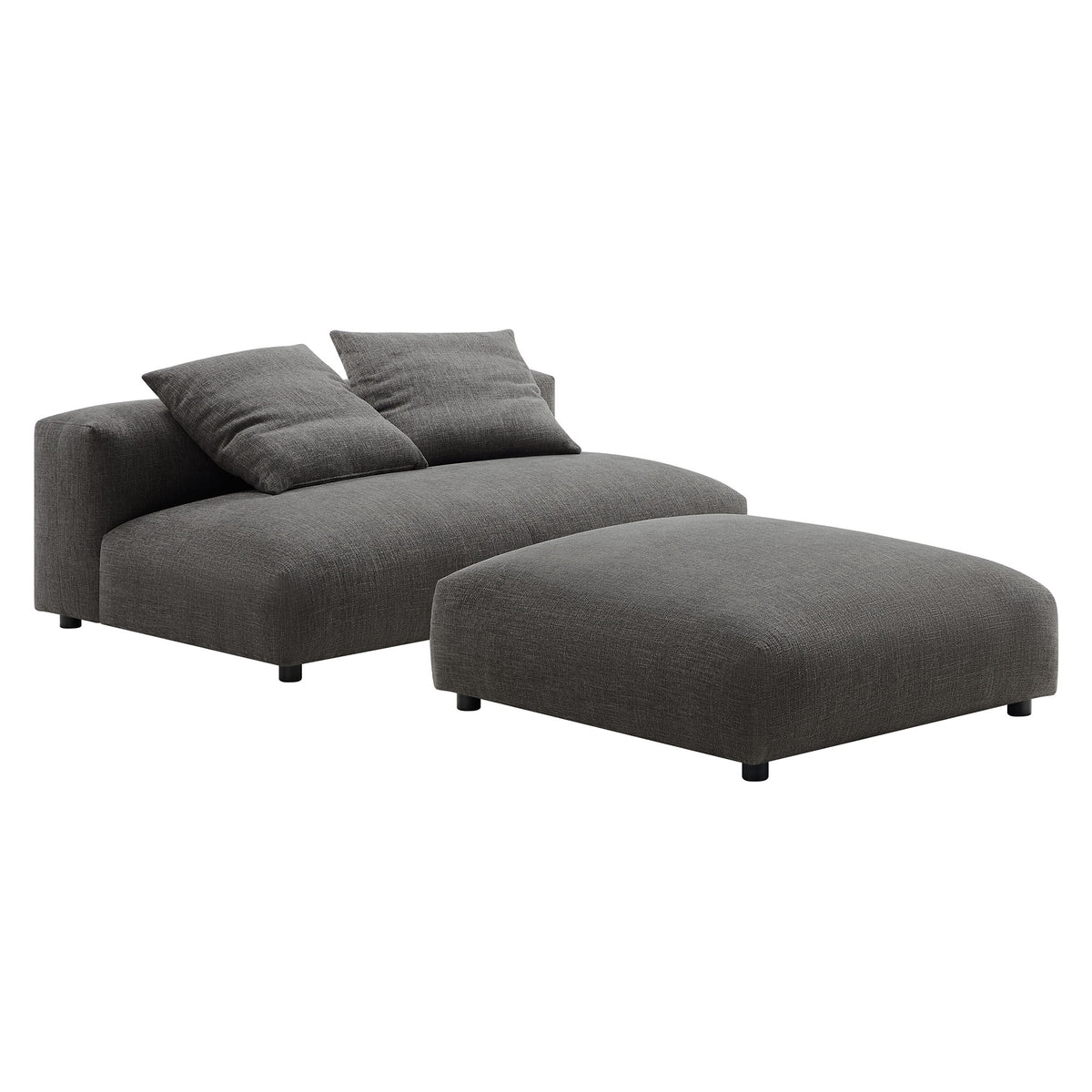Solace Modular Upholstered Fabric Armless Loveseat and Ottoman Set - Charcoal