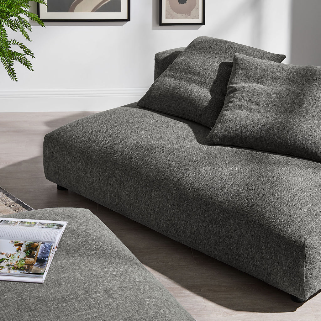 Solace Modular Upholstered Fabric Armless Loveseat and Ottoman Set - Charcoal