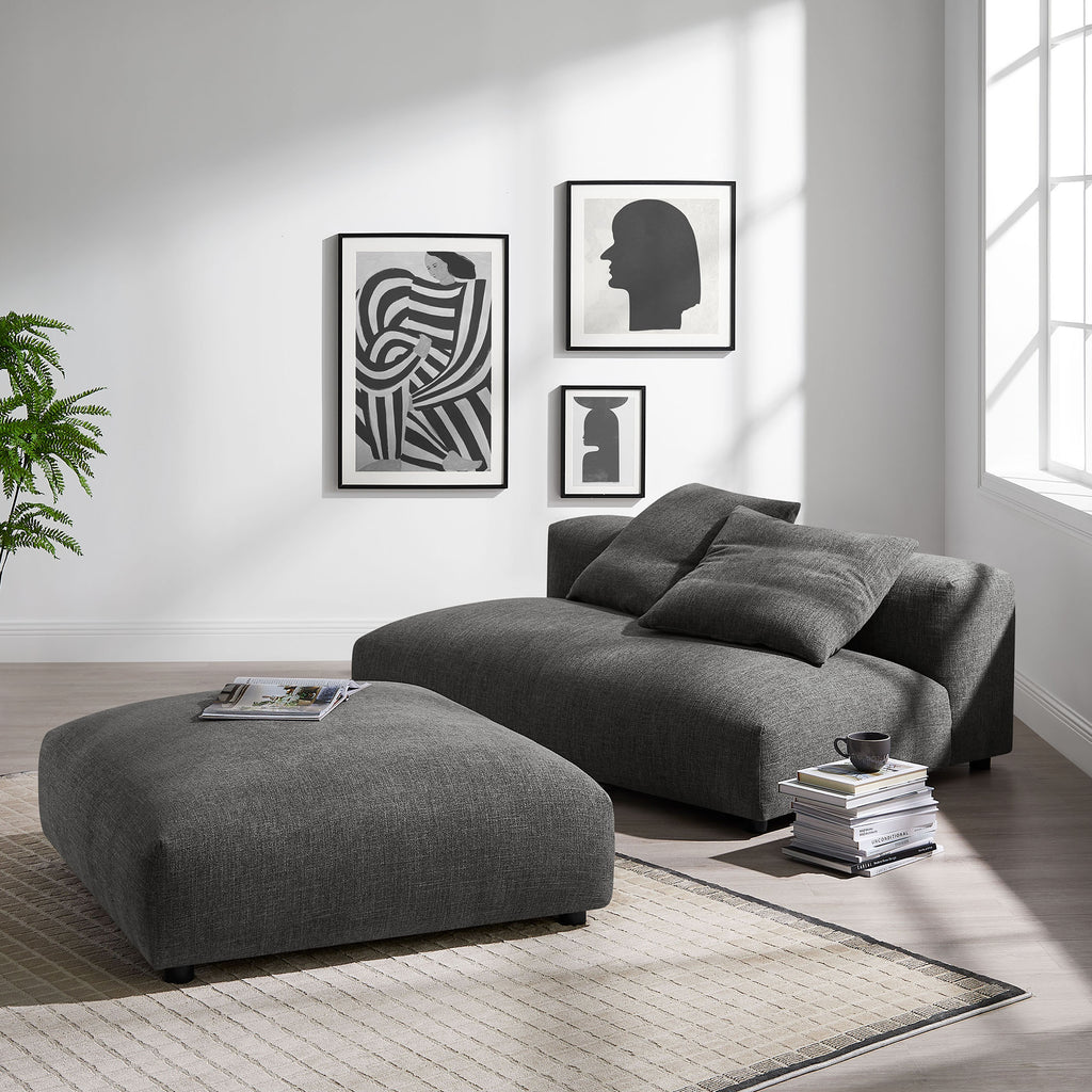 Solace Modular Upholstered Fabric Armless Loveseat and Ottoman Set - Charcoal