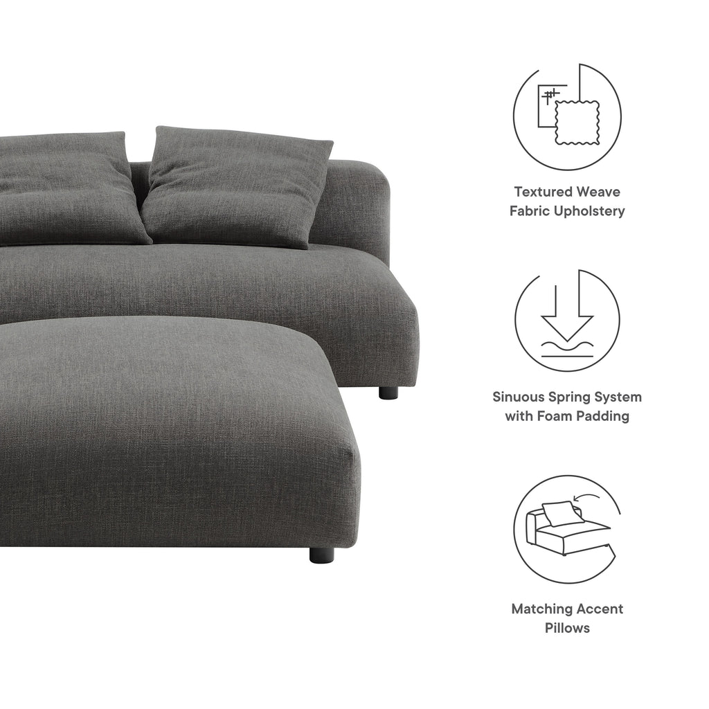 Solace Modular Upholstered Fabric Armless Loveseat and Ottoman Set - Charcoal