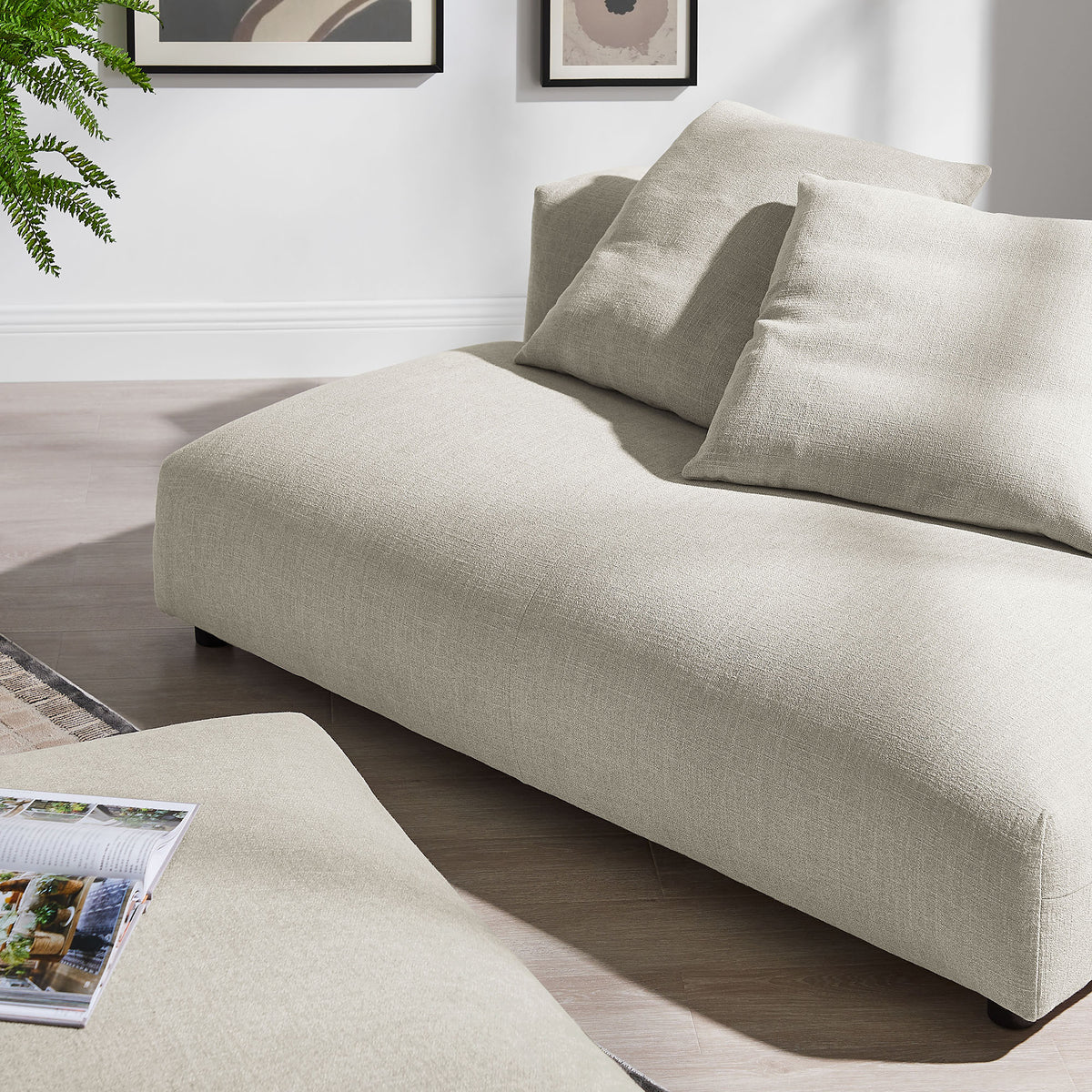 Solace Modular Upholstered Fabric Armless Loveseat and Ottoman Set - Linen