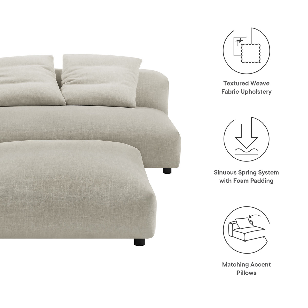 Solace Modular Upholstered Fabric Armless Loveseat and Ottoman Set - Linen