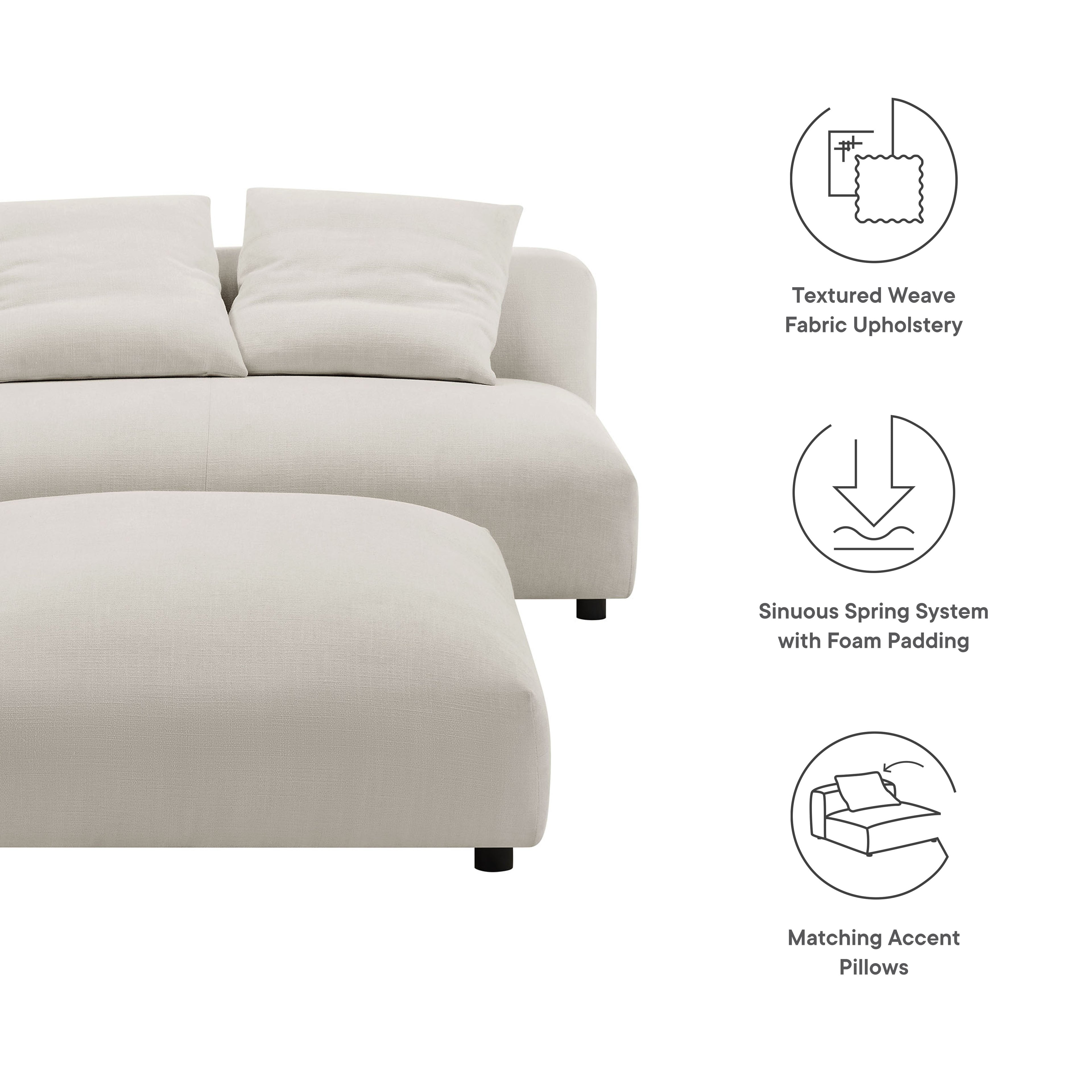 Solace Modular Upholstered Fabric Armless Loveseat and Ottoman Set - Salt