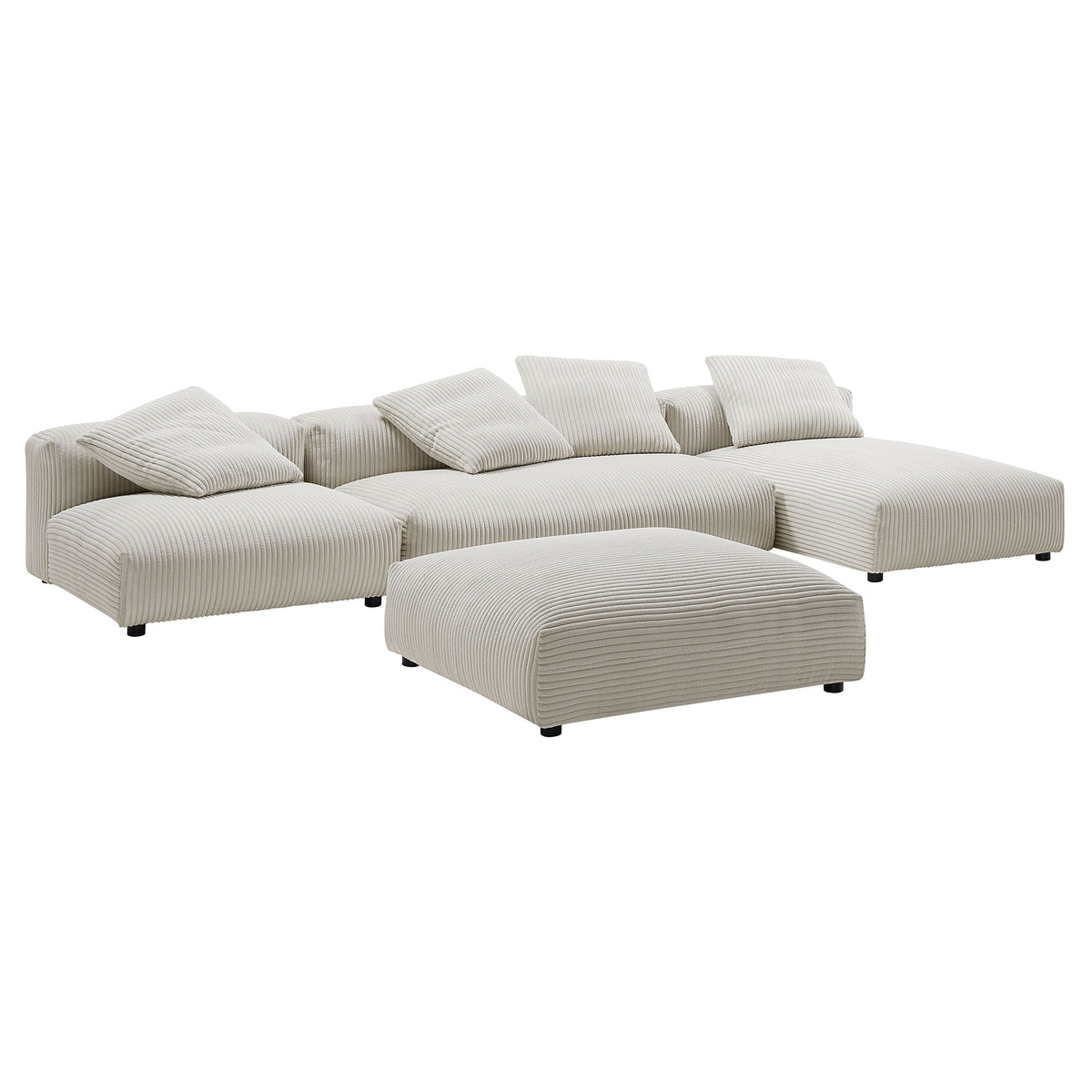 Solace 4-Piece Modular Corduroy Upholstered Sectional Sofa With Ottoman - Almond