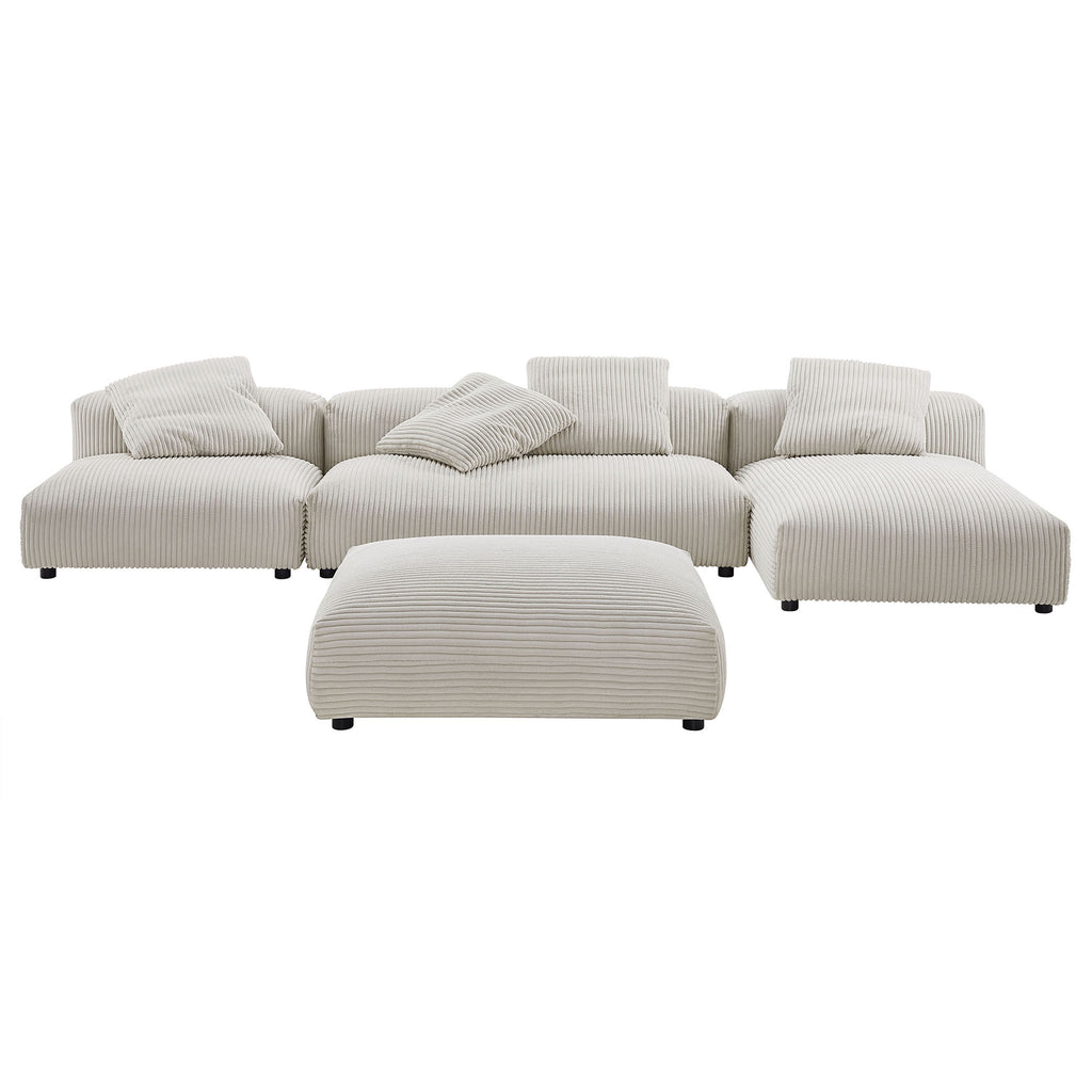 Solace 4-Piece Modular Corduroy Upholstered Sectional Sofa With Ottoman - Almond