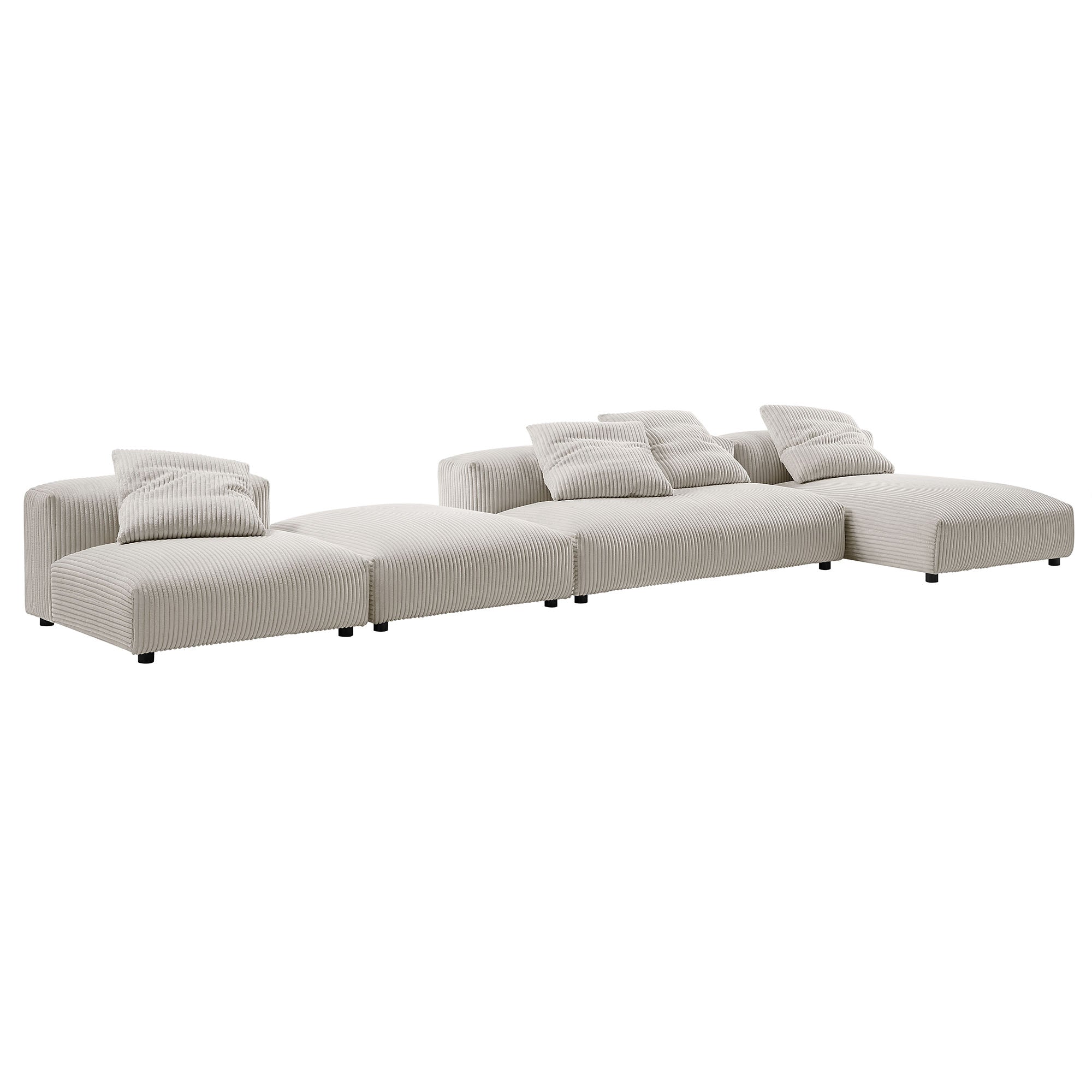 Solace 4-Piece Modular Corduroy Upholstered Sectional Sofa With Ottoman - Almond
