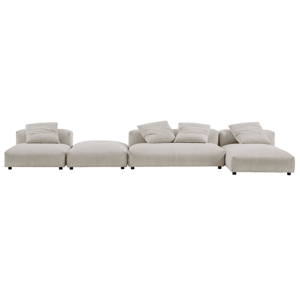 Solace 4-Piece Modular Corduroy Upholstered Sectional Sofa With Ottoman - Almond