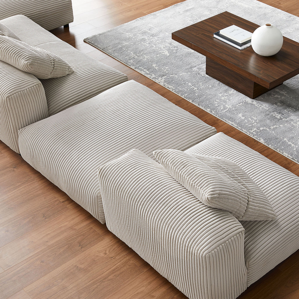 Solace 4-Piece Modular Corduroy Upholstered Sectional Sofa With Ottoman - Almond