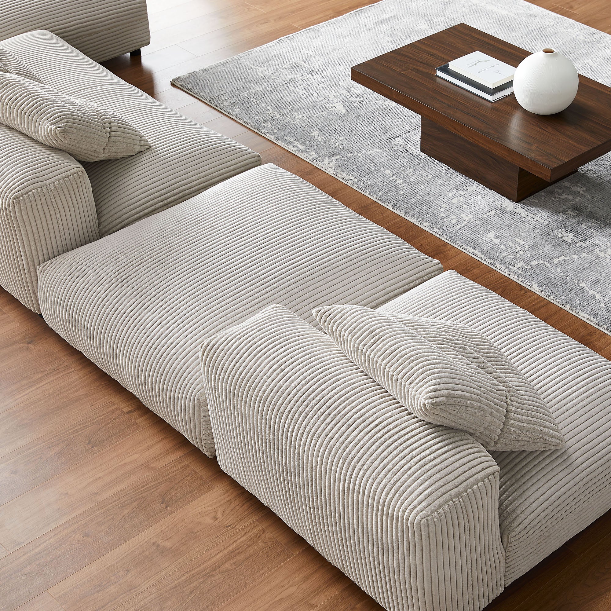 Solace 4-Piece Modular Corduroy Upholstered Sectional Sofa With Ottoman - Almond