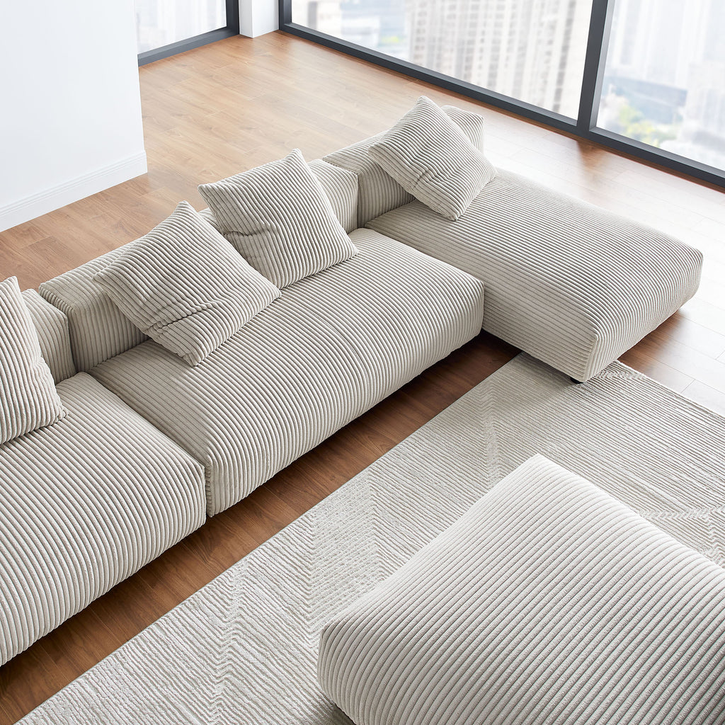 Solace 4-Piece Modular Corduroy Upholstered Sectional Sofa With Ottoman - Almond