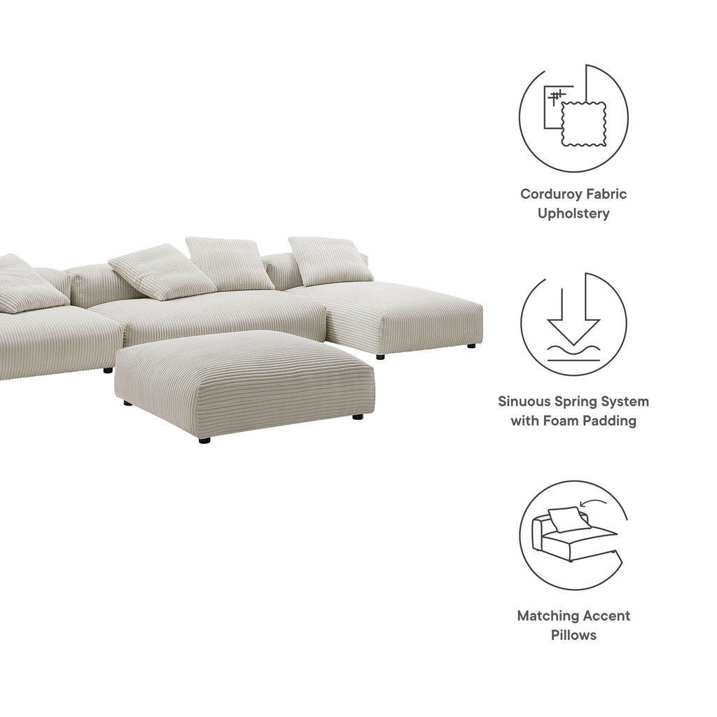 Solace 4-Piece Modular Corduroy Upholstered Sectional Sofa With Ottoman - Almond