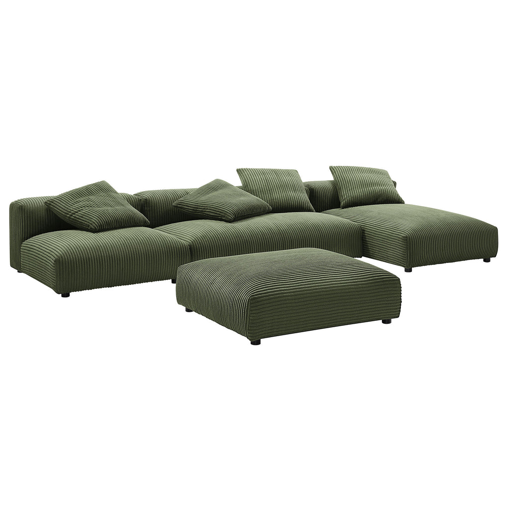 Solace 4-Piece Modular Corduroy Upholstered Sectional Sofa With Ottoman - Fern