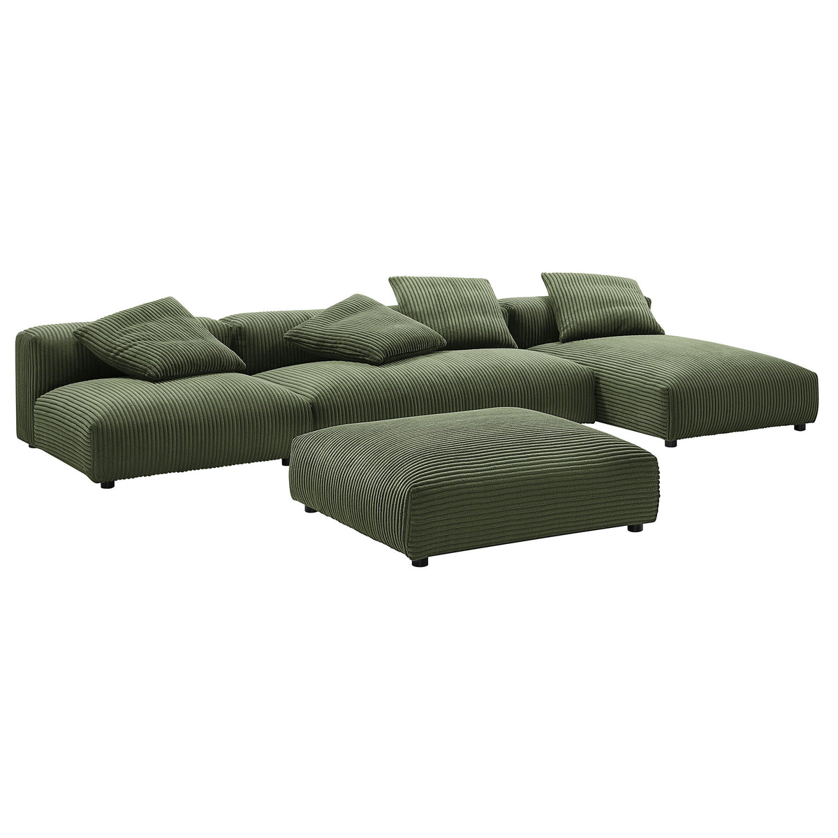 Solace 4-Piece Modular Corduroy Upholstered Sectional Sofa With Ottoman - Fern