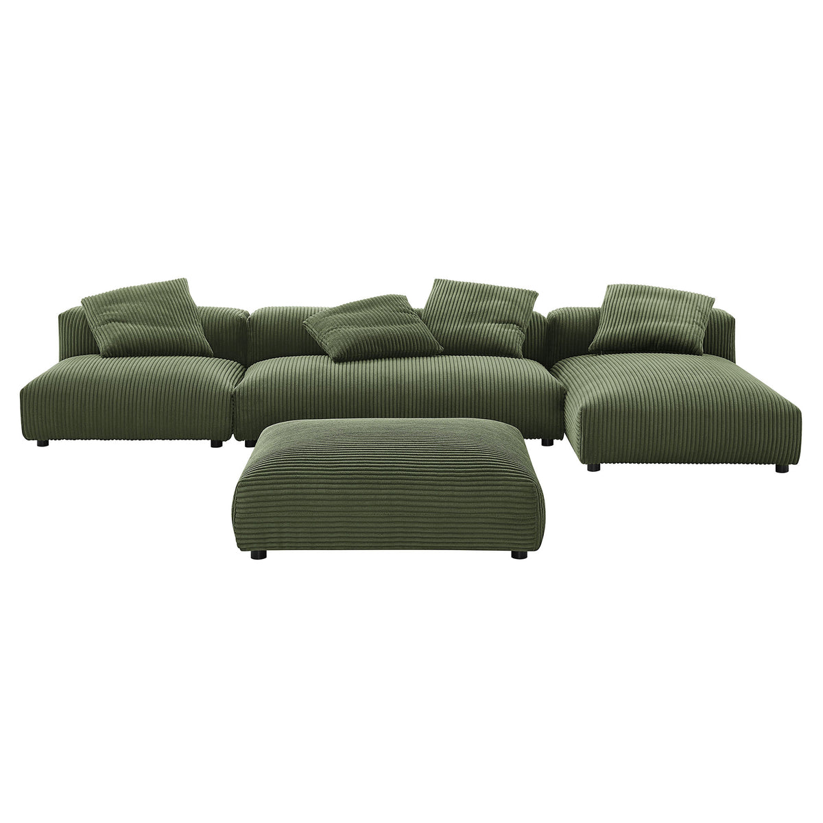 Solace 4-Piece Modular Corduroy Upholstered Sectional Sofa With Ottoman - Fern