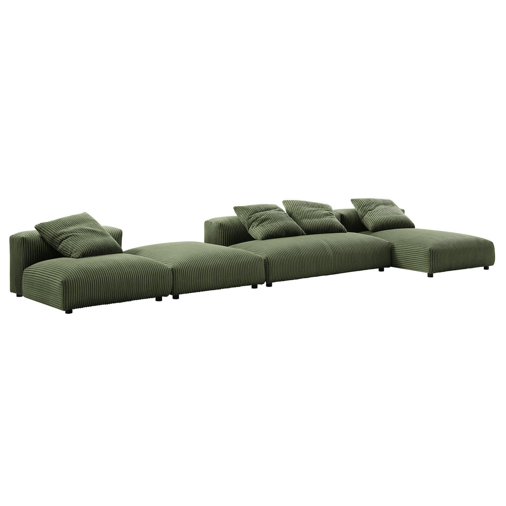 Solace 4-Piece Modular Corduroy Upholstered Sectional Sofa With Ottoman - Fern