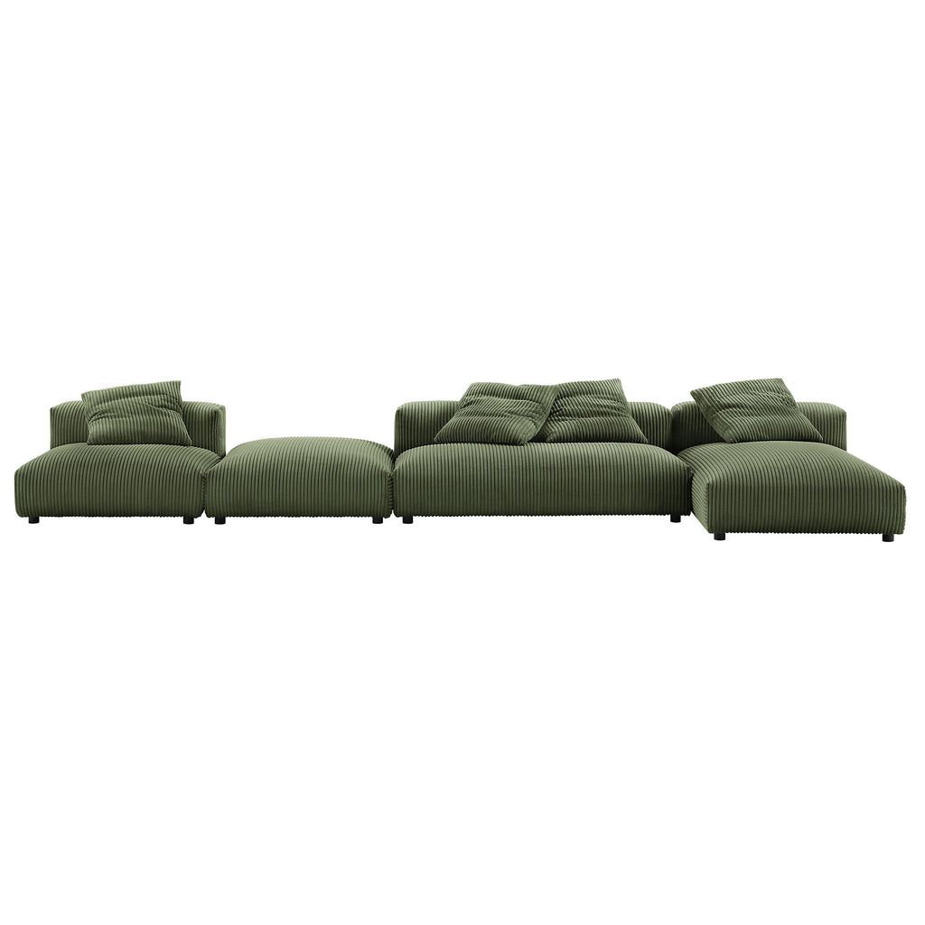 Solace 4-Piece Modular Corduroy Upholstered Sectional Sofa With Ottoman - Fern