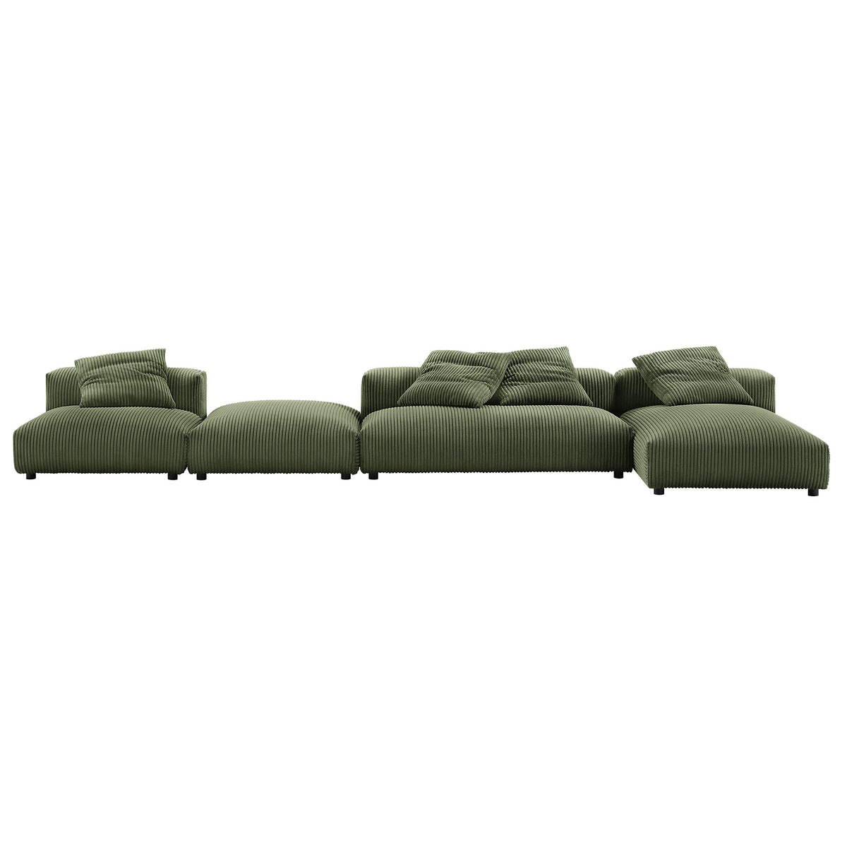 Solace 4-Piece Modular Corduroy Upholstered Sectional Sofa With Ottoman - Fern