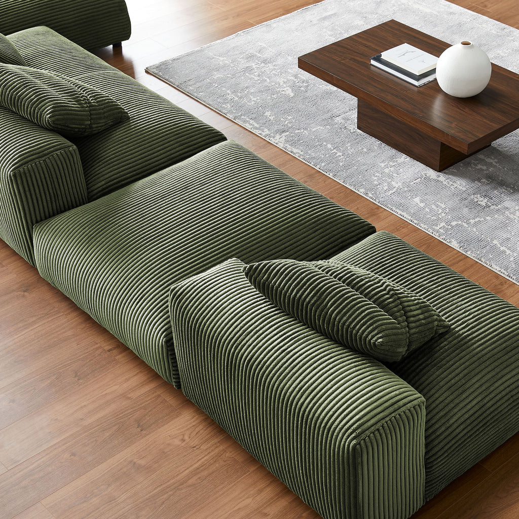 Solace 4-Piece Modular Corduroy Upholstered Sectional Sofa With Ottoman - Fern