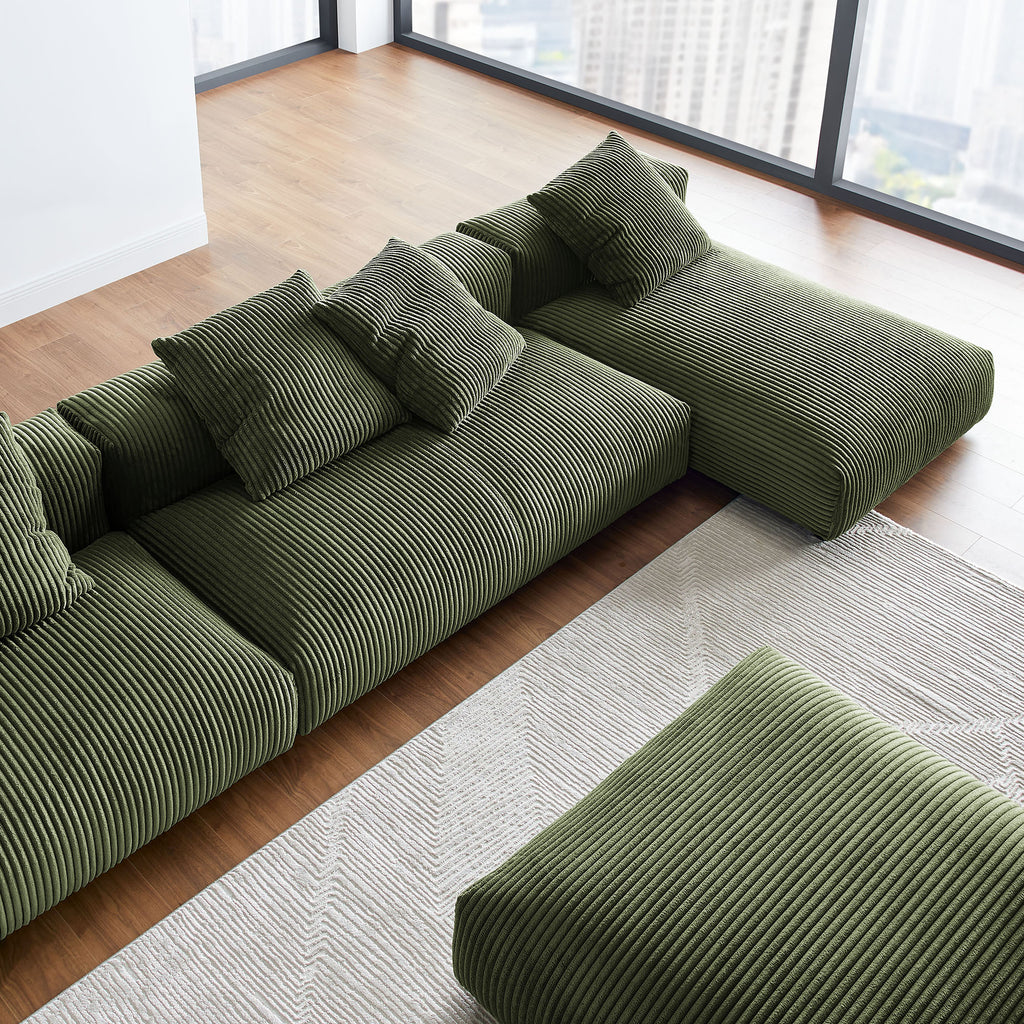 Solace 4-Piece Modular Corduroy Upholstered Sectional Sofa With Ottoman - Fern