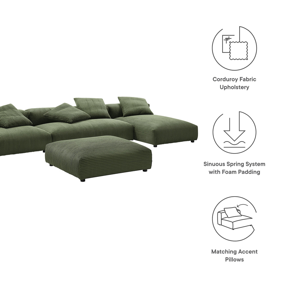 Solace 4-Piece Modular Corduroy Upholstered Sectional Sofa With Ottoman - Fern