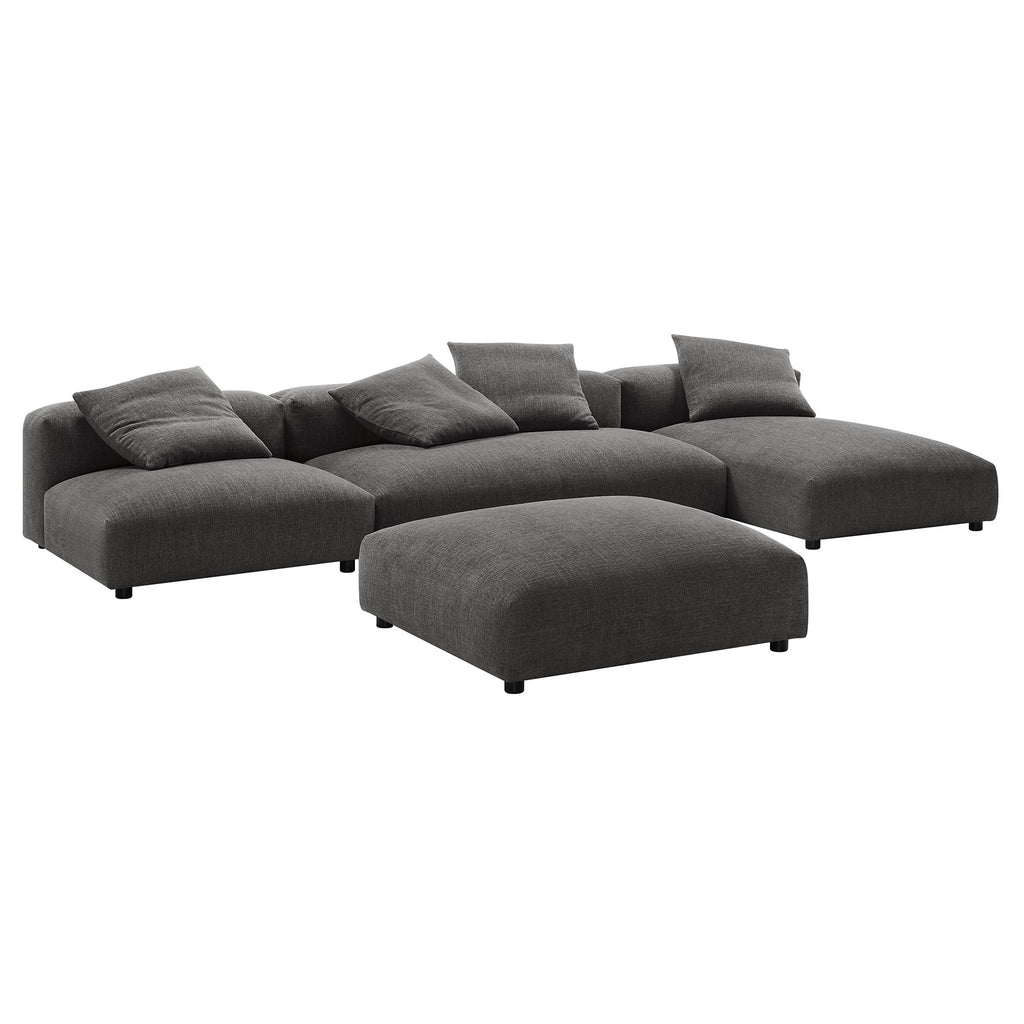 Solace 4-Piece Modular Upholstered Fabric Sectional Sofa With Ottoman - Charcoal