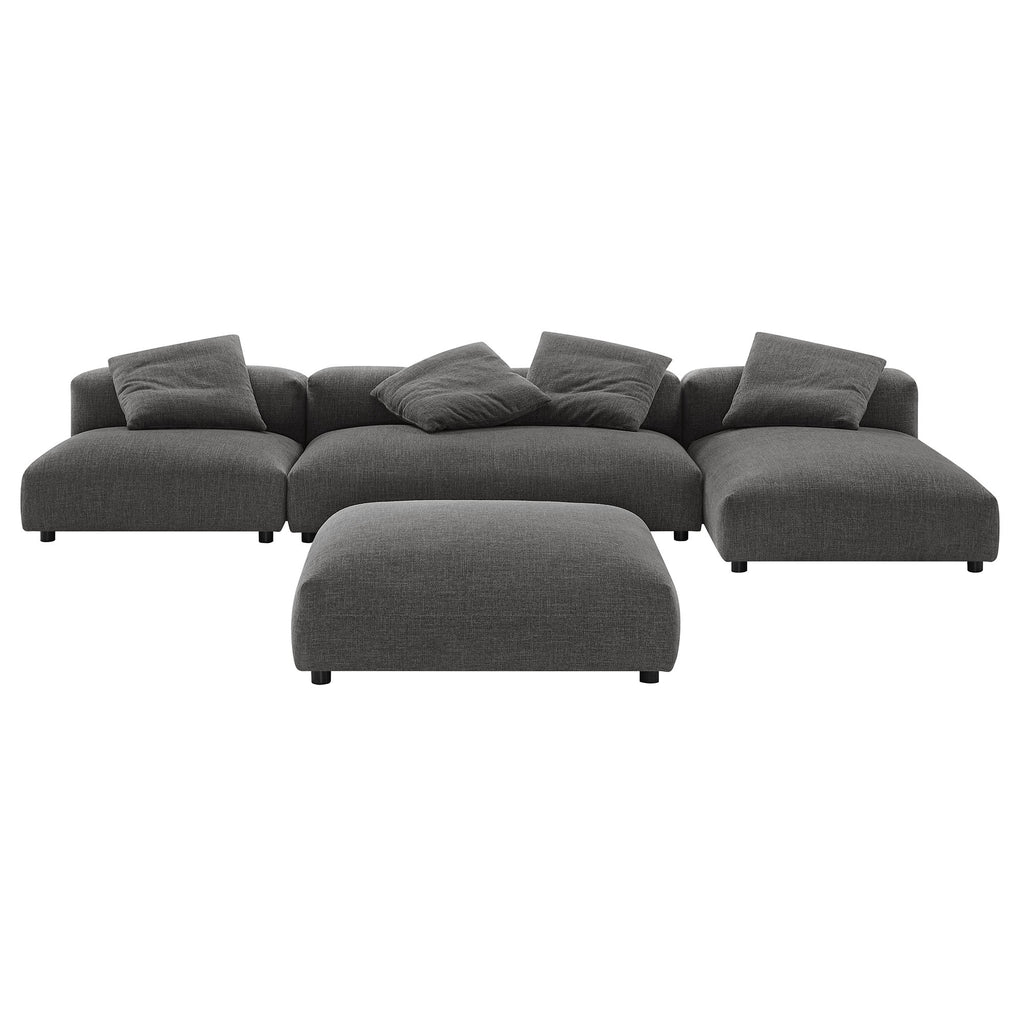 Solace 4-Piece Modular Upholstered Fabric Sectional Sofa With Ottoman - Charcoal
