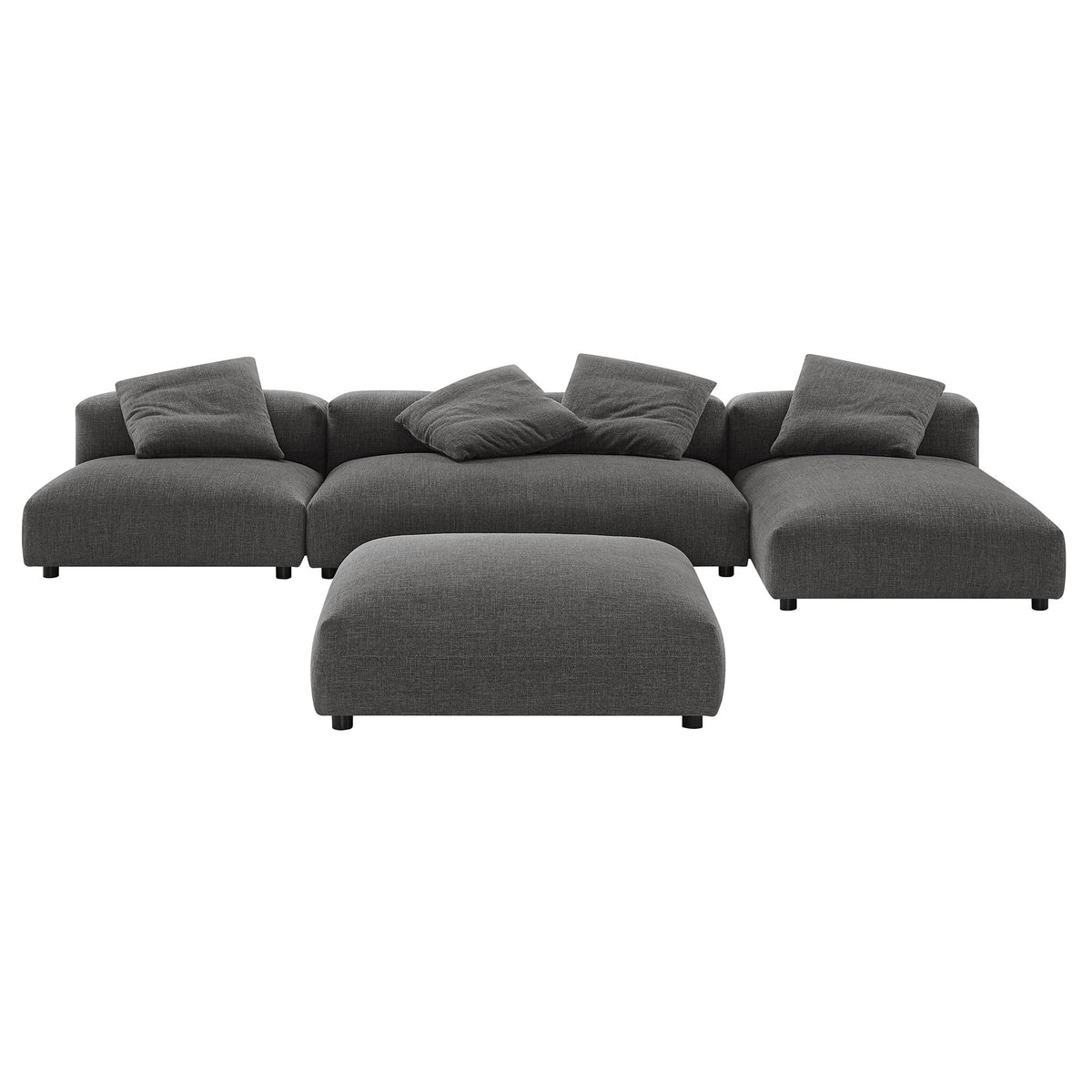 Solace 4-Piece Modular Upholstered Fabric Sectional Sofa With Ottoman - Charcoal