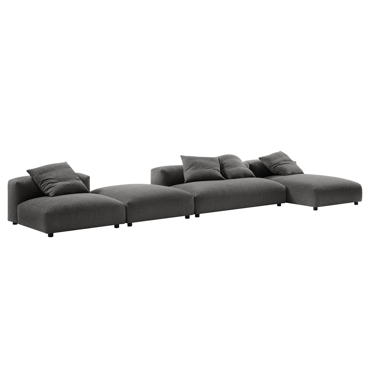 Solace 4-Piece Modular Upholstered Fabric Sectional Sofa With Ottoman - Charcoal
