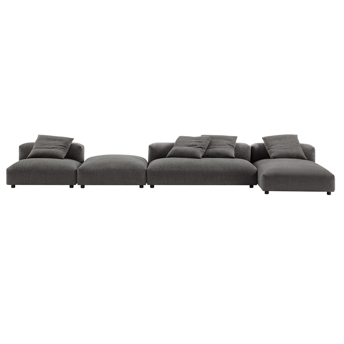 Solace 4-Piece Modular Upholstered Fabric Sectional Sofa With Ottoman - Charcoal