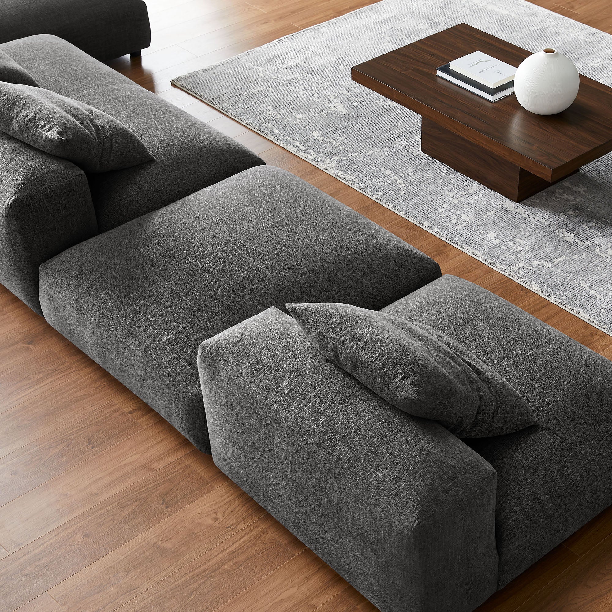 Solace 4-Piece Modular Upholstered Fabric Sectional Sofa With Ottoman - Charcoal