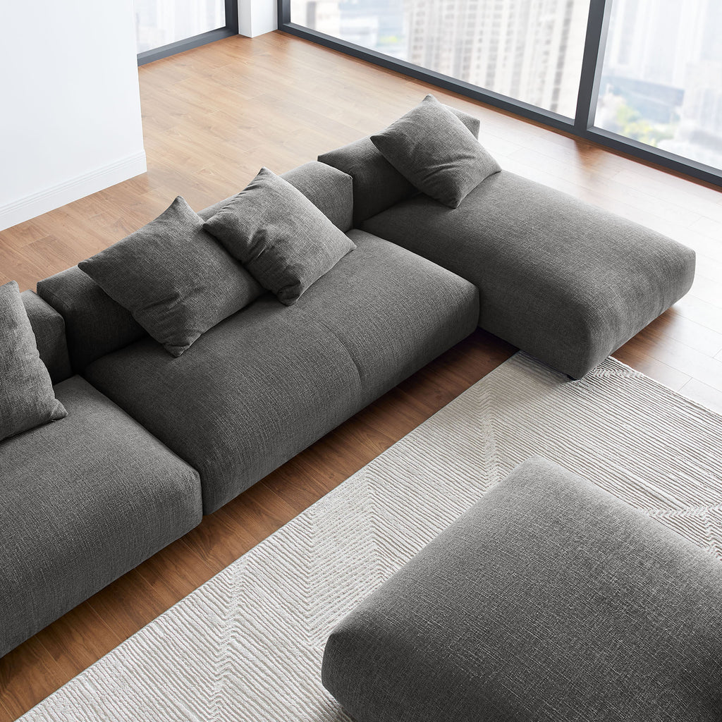 Solace 4-Piece Modular Upholstered Fabric Sectional Sofa With Ottoman - Charcoal