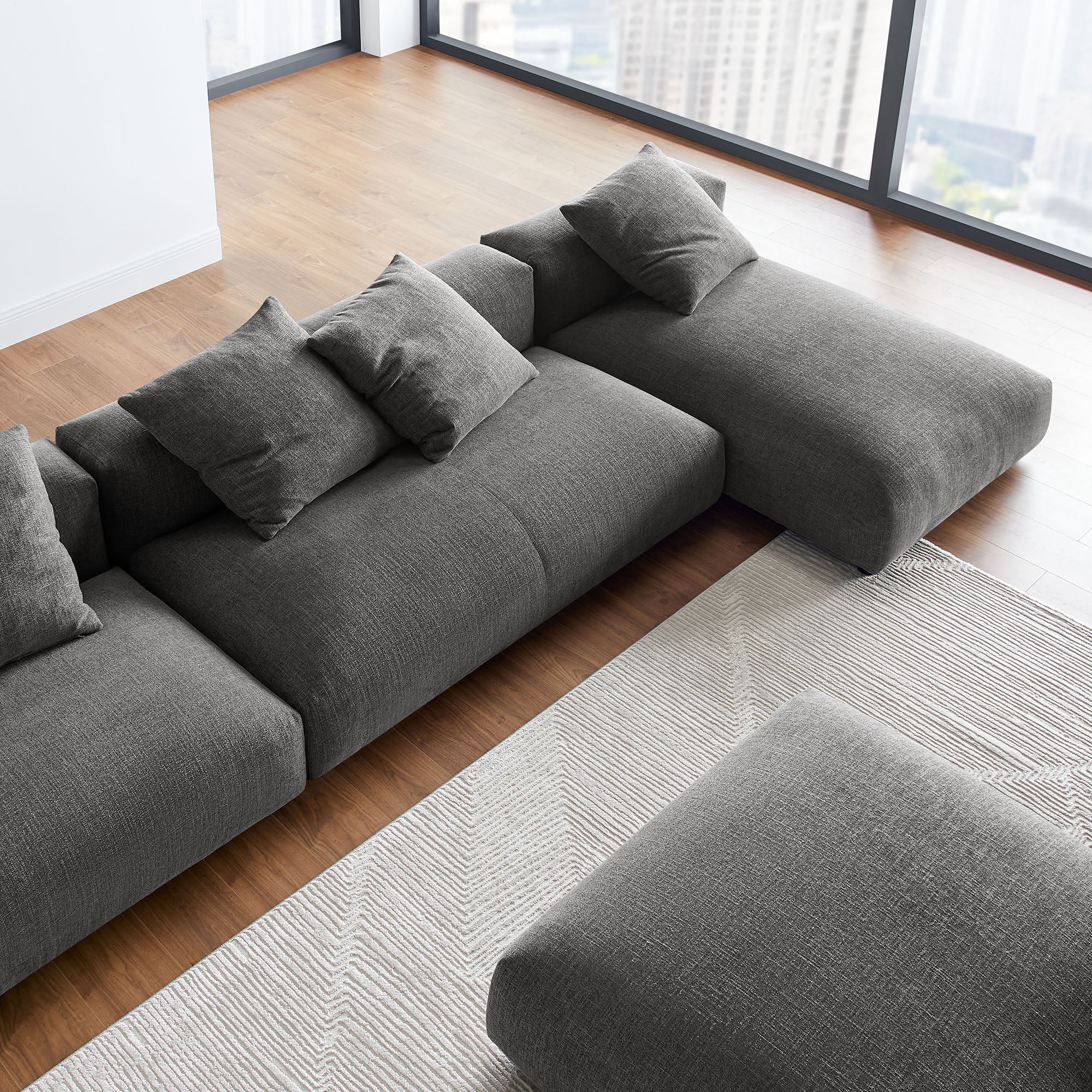 Solace 4-Piece Modular Upholstered Fabric Sectional Sofa With Ottoman - Charcoal