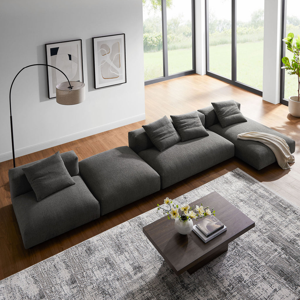 Solace 4-Piece Modular Upholstered Fabric Sectional Sofa With Ottoman - Charcoal