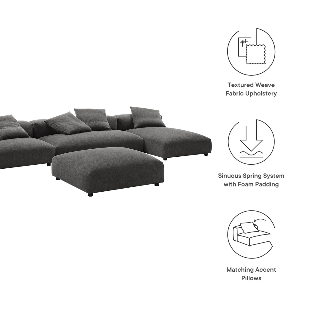 Solace 4-Piece Modular Upholstered Fabric Sectional Sofa With Ottoman - Charcoal