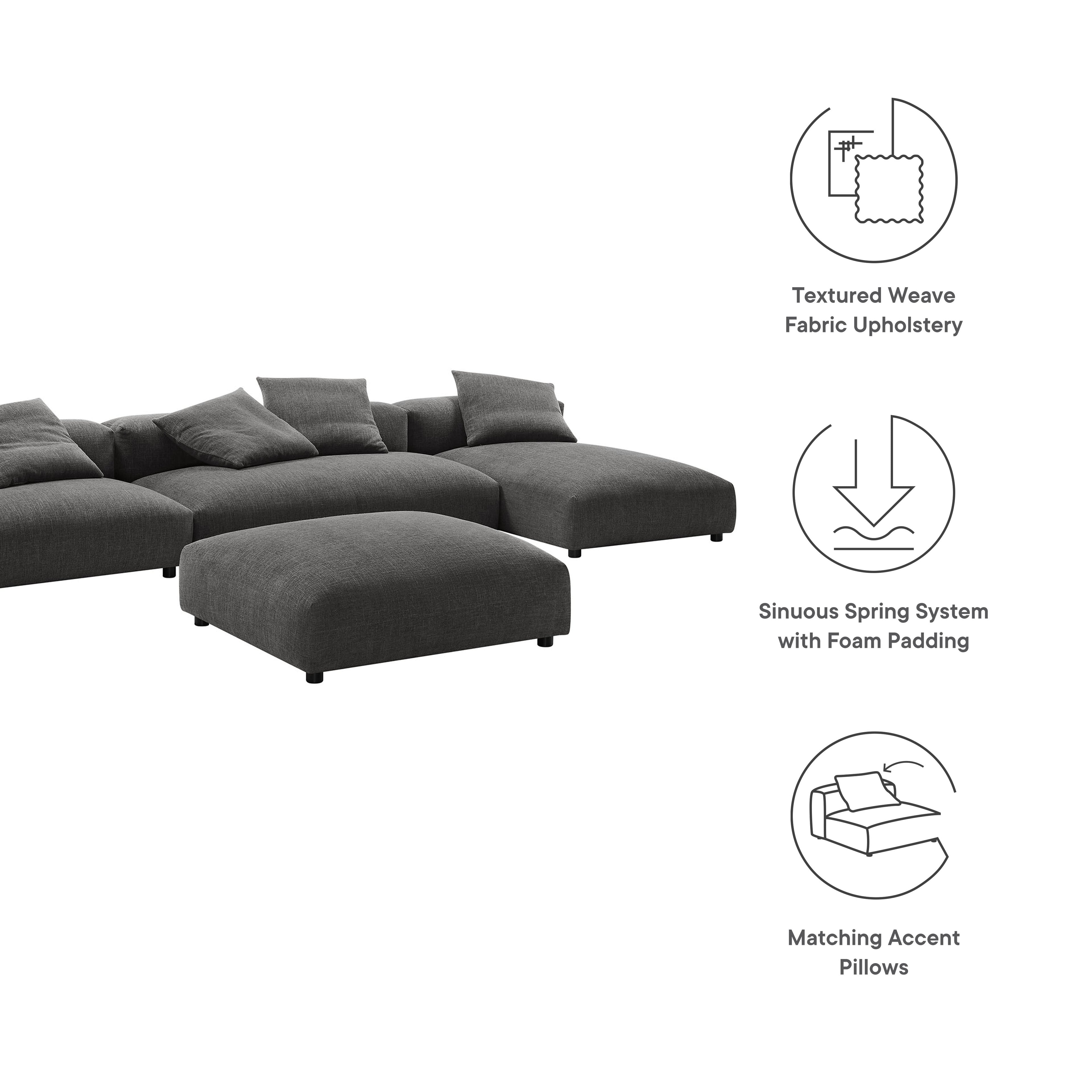 Solace 4-Piece Modular Upholstered Fabric Sectional Sofa With Ottoman - Charcoal
