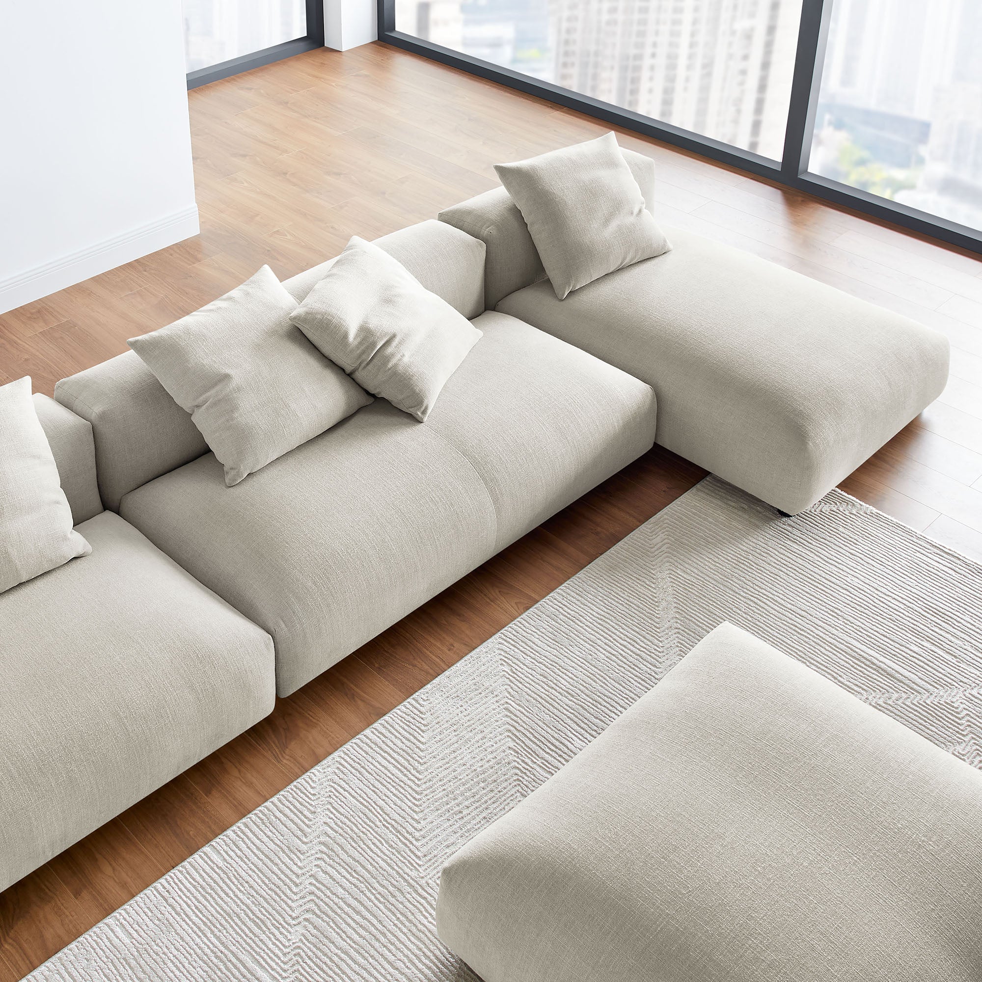 Solace 4-Piece Modular Upholstered Fabric Sectional Sofa With Ottoman - Linen