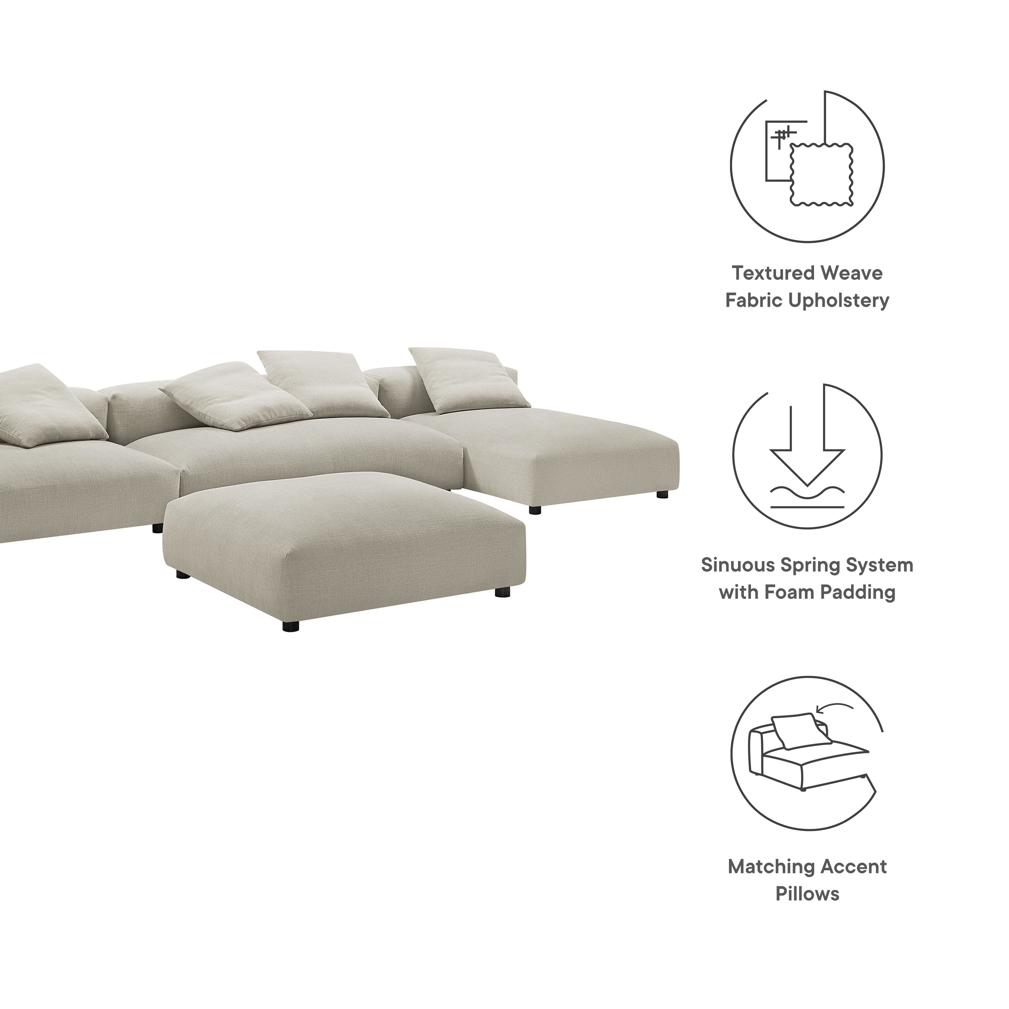 Solace 4-Piece Modular Upholstered Fabric Sectional Sofa With Ottoman - Linen
