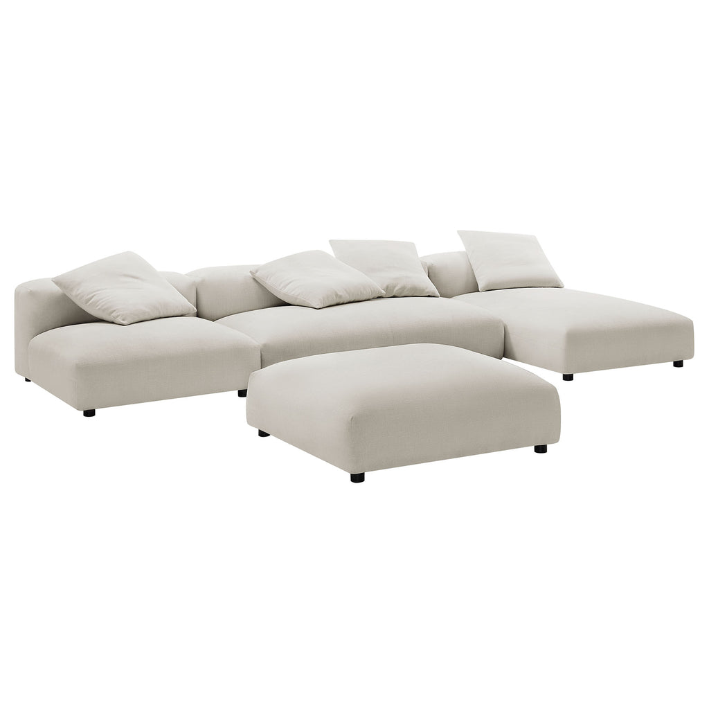 Solace 4-Piece Modular Upholstered Fabric Sectional Sofa With Ottoman - Salt